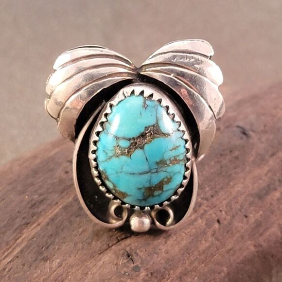 Vintage Navajo Sterling Blue Turquoise Ring - Picture 1 of 8